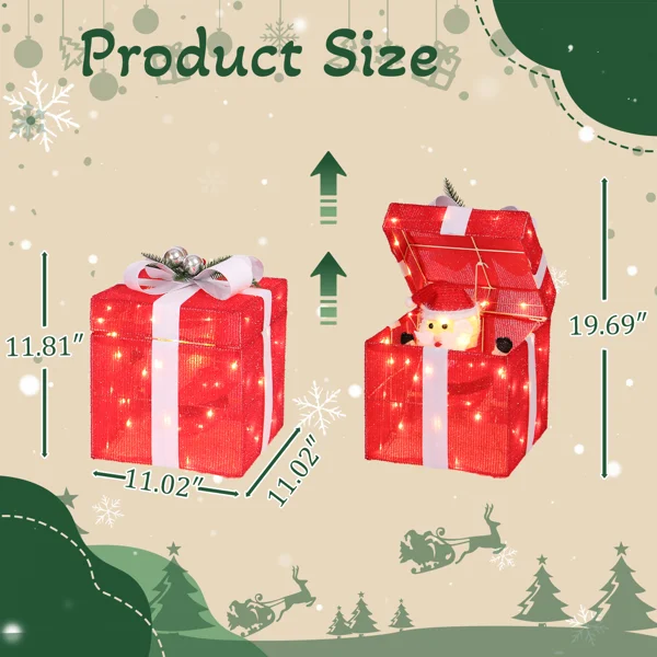 12in Motorized Pop-up Gift Box with Santa, Outdoor Christmas Decorations with Motor & 60 LED Lights, for Xmas Outdoor Holiday Indoor Decor Lighted Holiday Displays view 2