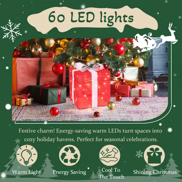 12in Motorized Pop-up Gift Box with Santa, Outdoor Christmas Decorations with Motor & 60 LED Lights, for Xmas Outdoor Holiday Indoor Decor Lighted Holiday Displays view 3