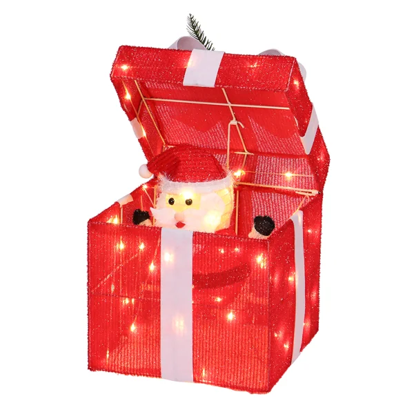 12in Motorized Pop-up Gift Box with Santa, Outdoor Christmas Decorations with Motor & 60 LED Lights, for Xmas Outdoor Holiday Indoor Decor Lighted Holiday Displays view 4