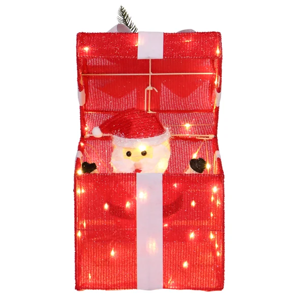 12in Motorized Pop-up Gift Box with Santa, Outdoor Christmas Decorations with Motor & 60 LED Lights, for Xmas Outdoor Holiday Indoor Decor Lighted Holiday Displays view 6