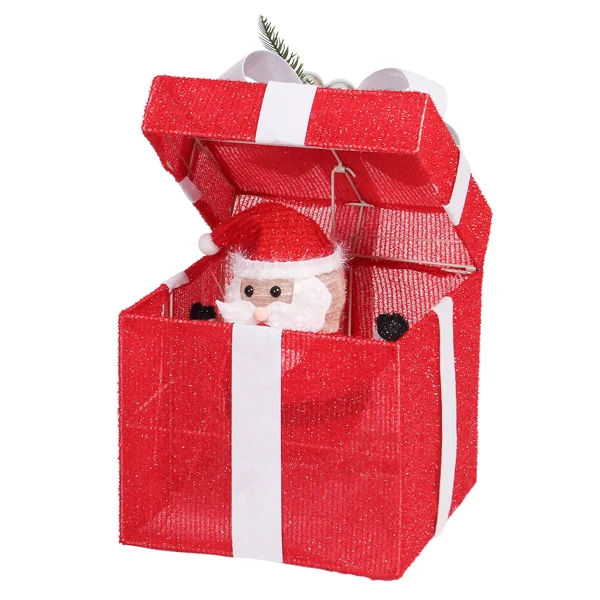 12in Motorized Pop-up Gift Box with Santa, Outdoor Christmas Decorations with Motor & 60 LED Lights, for Xmas Outdoor Holiday Indoor Decor Lighted Holiday Displays