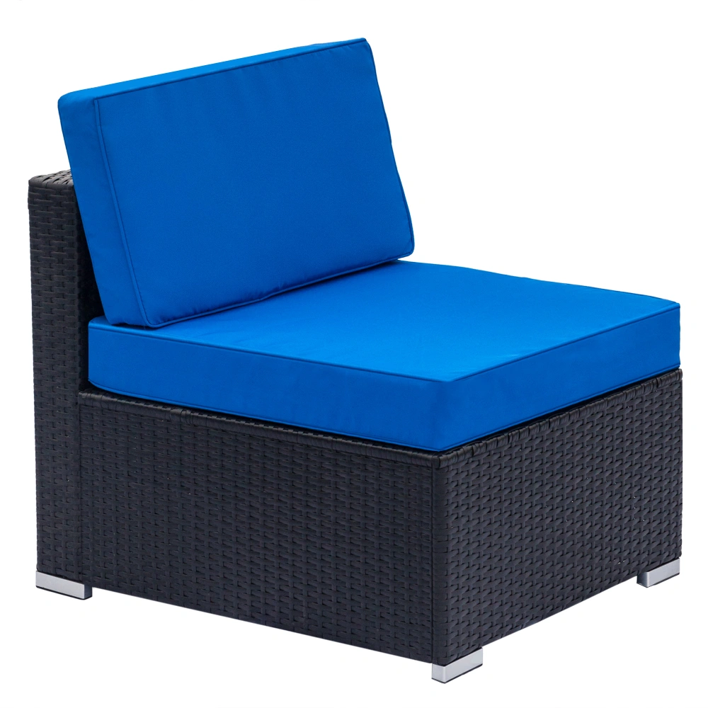 Black Embossed Woven Rattan Sofa Set 7-Piece, 2 Middle Sofas 4 Single Sofas 1 Coffee Table Outdoor Garden