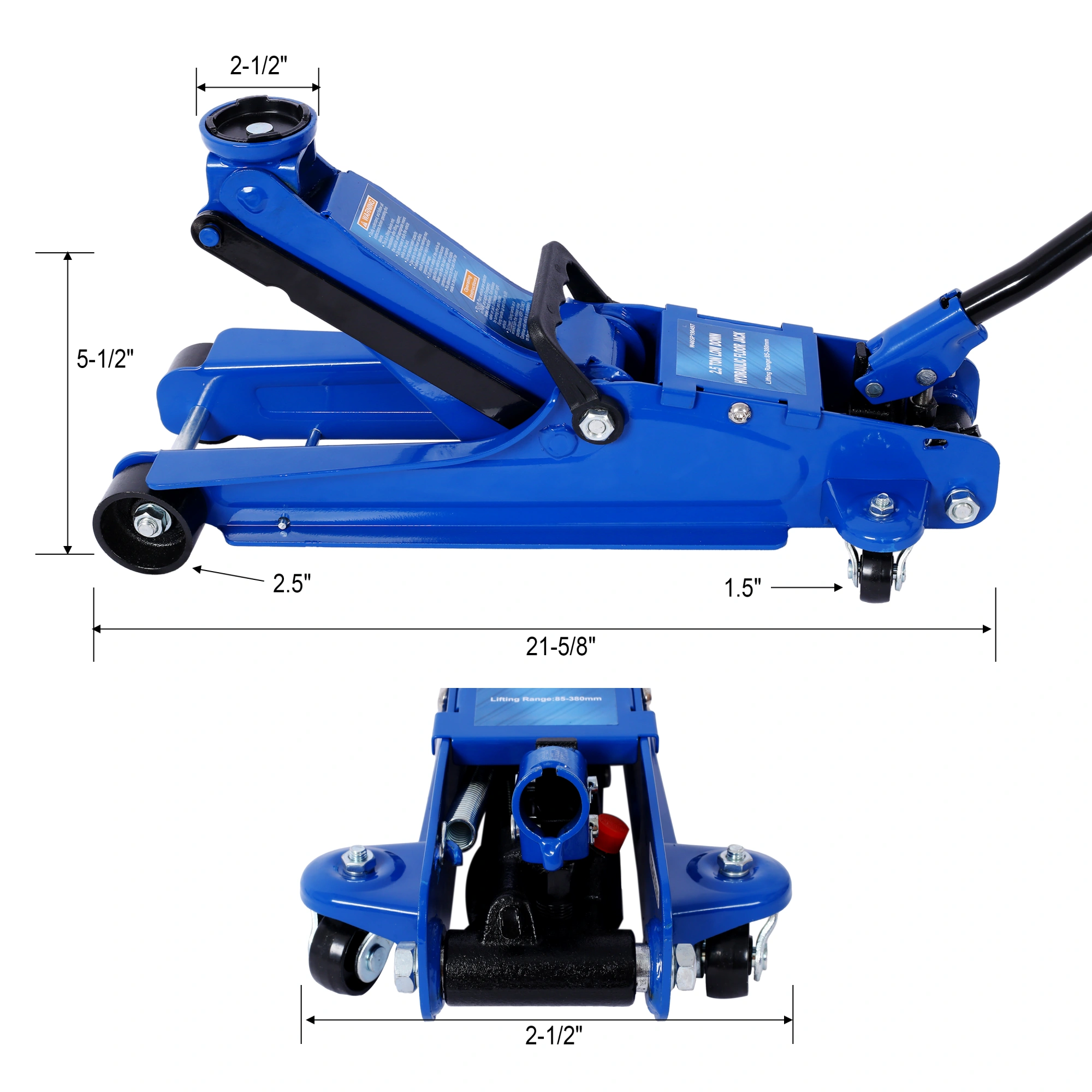 2.5 Ton Low Profile Racing Floor Jack - Heavy Duty Steel, Single Piston Lift Pump, 3.5"-14.5" Lifting Range view 4