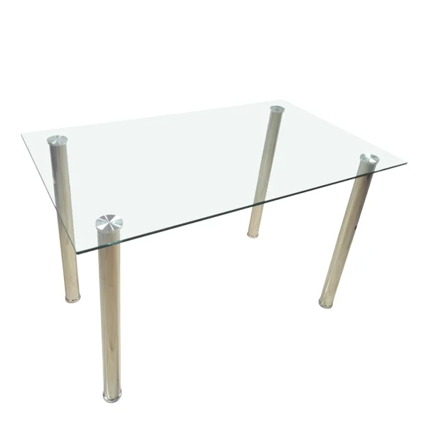[Same Code:65542081]4-seat simple rectangular cylindrical leg table tempered glass stainless steel clear glass 110 * 70 * 75cm view 4