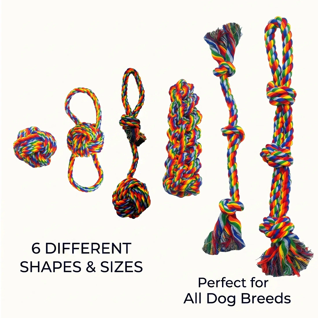 6PC Rainbow Dog Rope Toys Set, Durable Teeth Cleaning Knot Chew Toys for Small Medium Large Dogs view 3