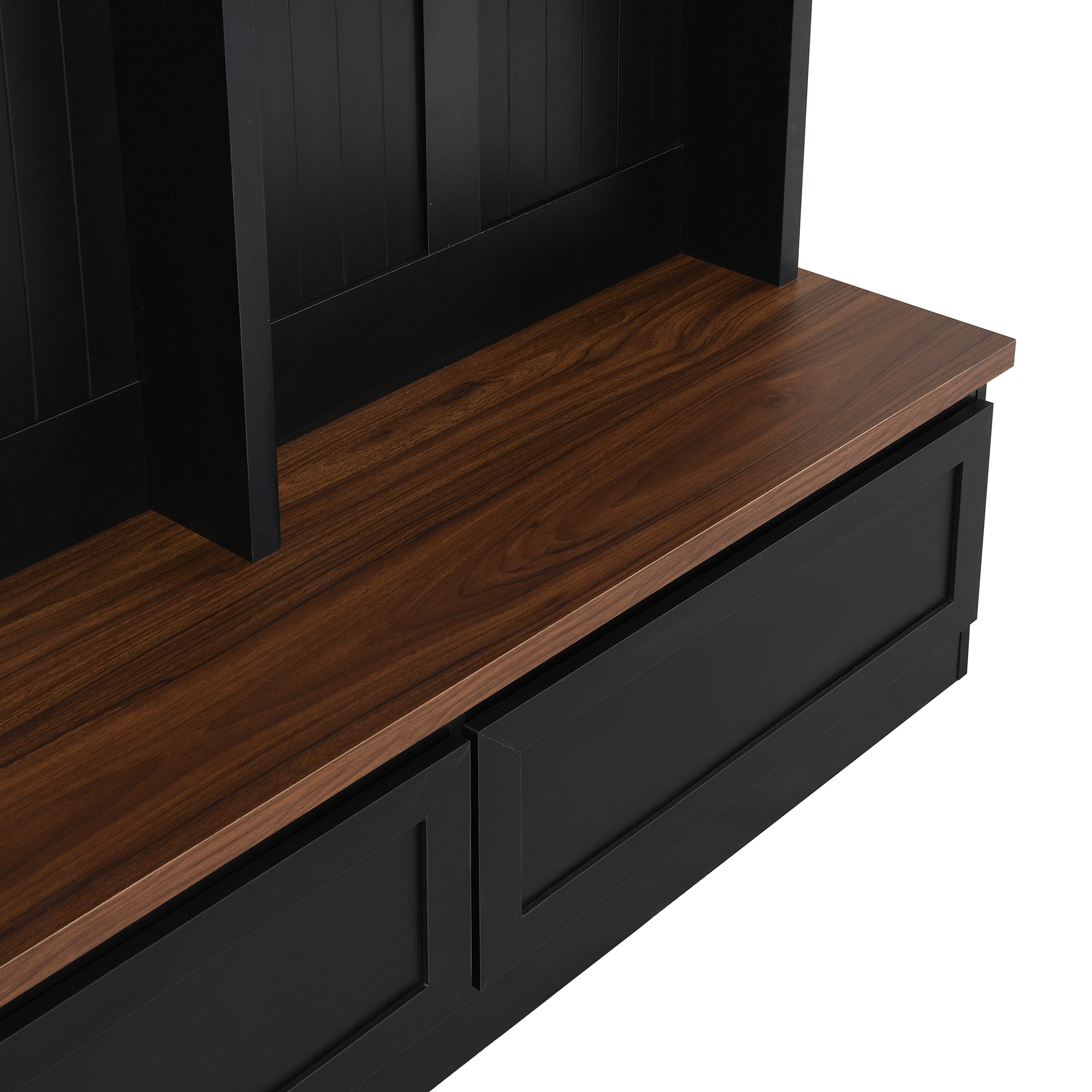 Farmhouse 4-in-1 Hall Tree with Wood Grain Bench, Mudroom Versatile Coat Rack with 2 Large Drawer, Entrance Organizer for Hallway, Living Room, Black, 55.9"W view 9