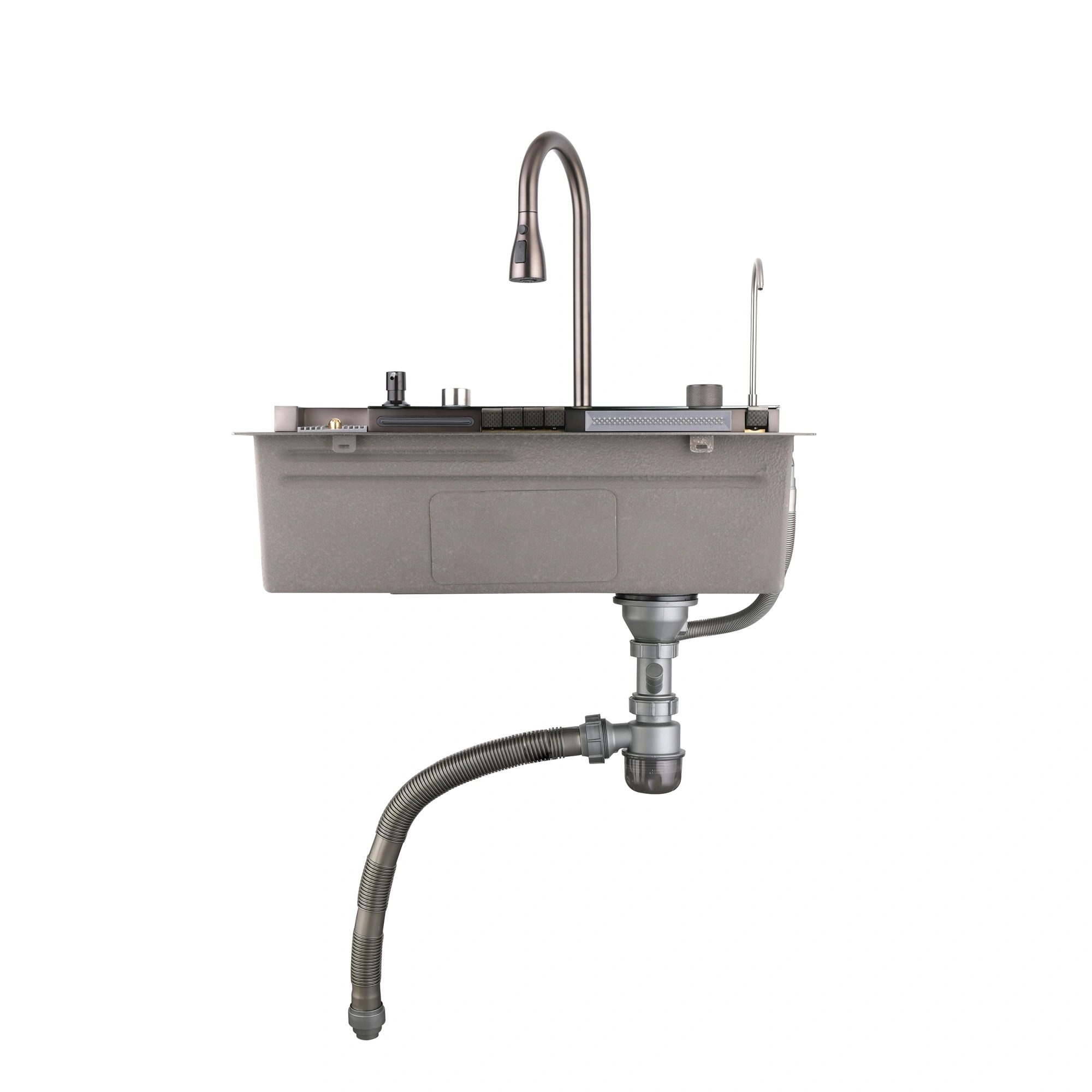 304 Stainless Steel Kitchen Sink 30"x18" Single Bowl with Pull-Out Faucet, Black Whale Waterfall Finish view 3