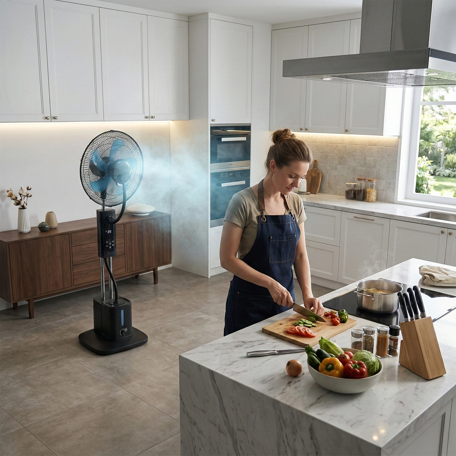 US Standard MH-MF40C Misting Fan, 110V 70W, 16 Inch Household Standing Mist Fan, 2.5L Detachable Water Tank, LED Display, PP Material & Aluminum Motor, Black, Ventilation & Humidification, Touch & Remote Control view 10