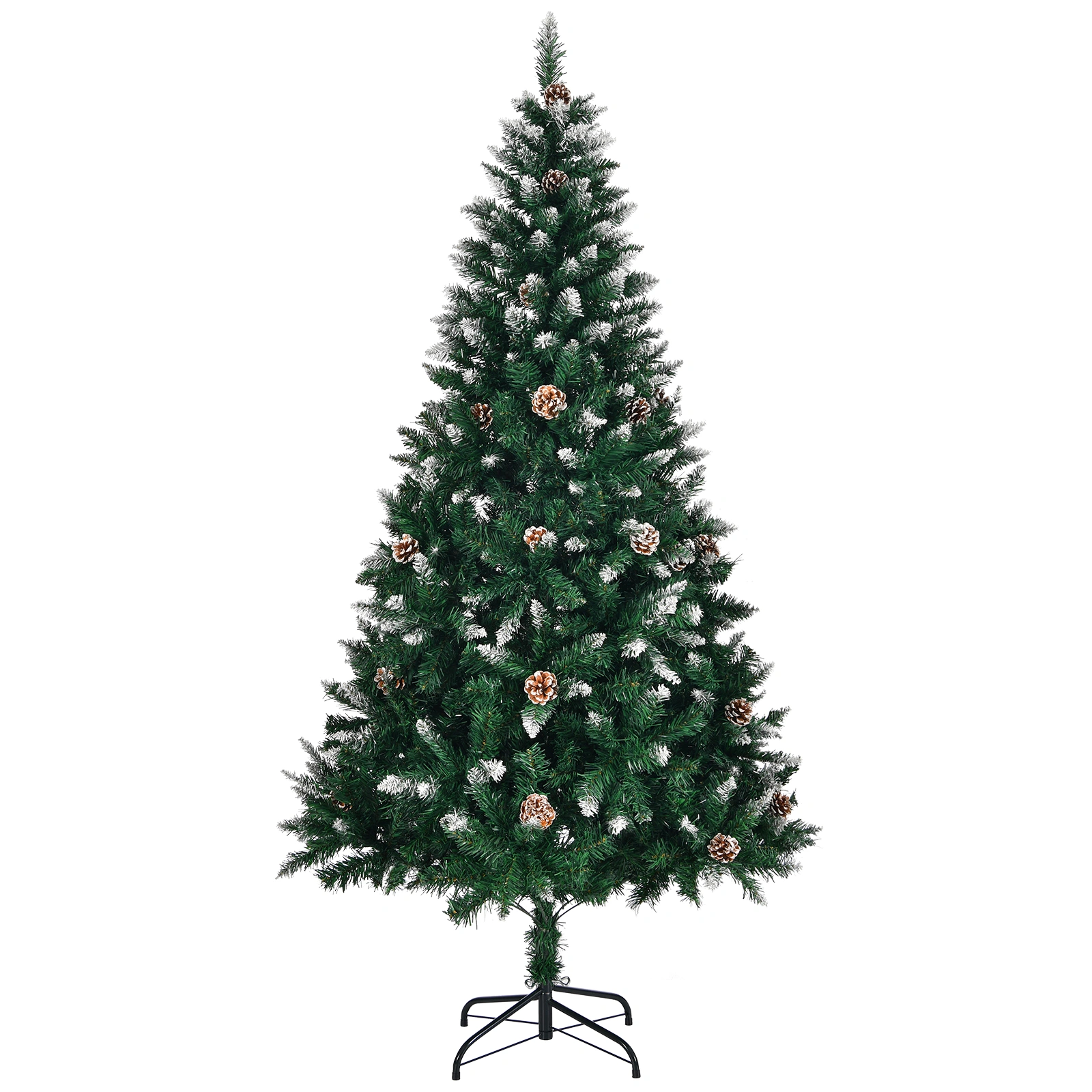5 FT Artificial Snow Tipped Christmas Tree with Pine Cones, 700 Branch Tips, Unlit Holiday Tree with Sturdy Metal Stand