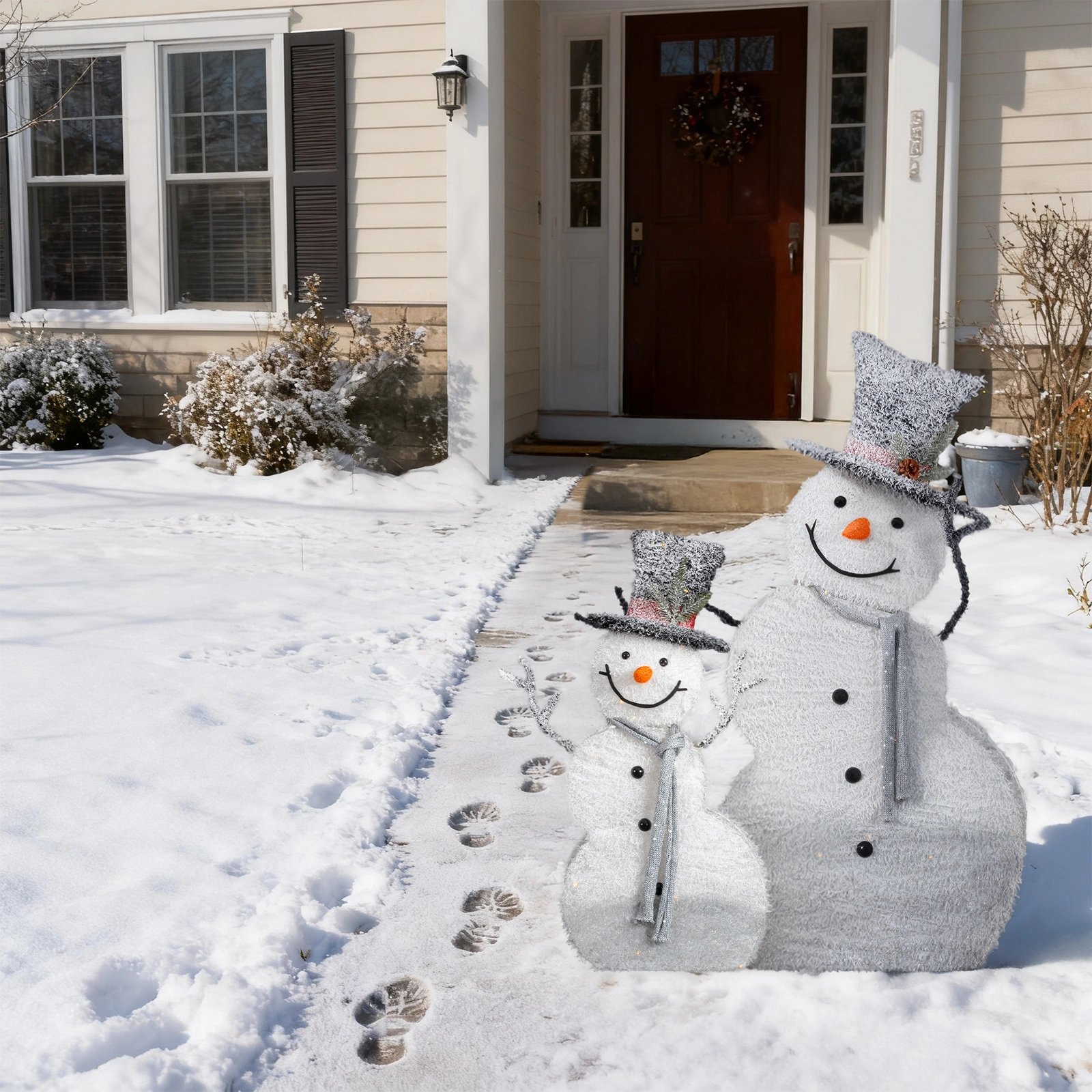 Set of 2 Lighted Snowman with Top Hat Christmas Decorations, Pre-lit 2D Holiday Decor with 80 Warm White LED Lights for Xmas Outdoor Indoor Decor Lighted Holiday Displays view 13