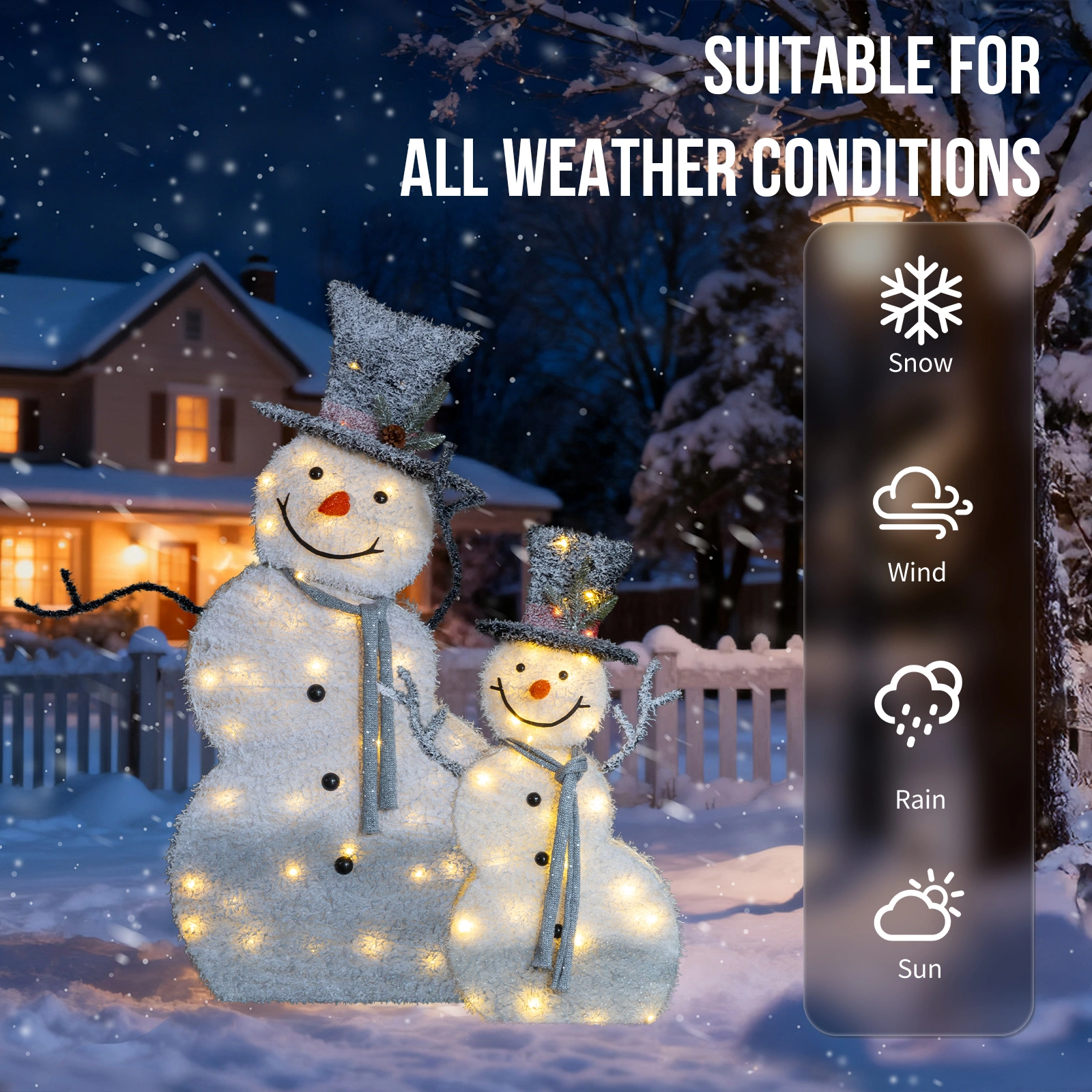 Set of 2 Lighted Snowman with Top Hat Christmas Decorations, Pre-lit 2D Holiday Decor with 80 Warm White LED Lights for Xmas Outdoor Indoor Decor Lighted Holiday Displays view 6