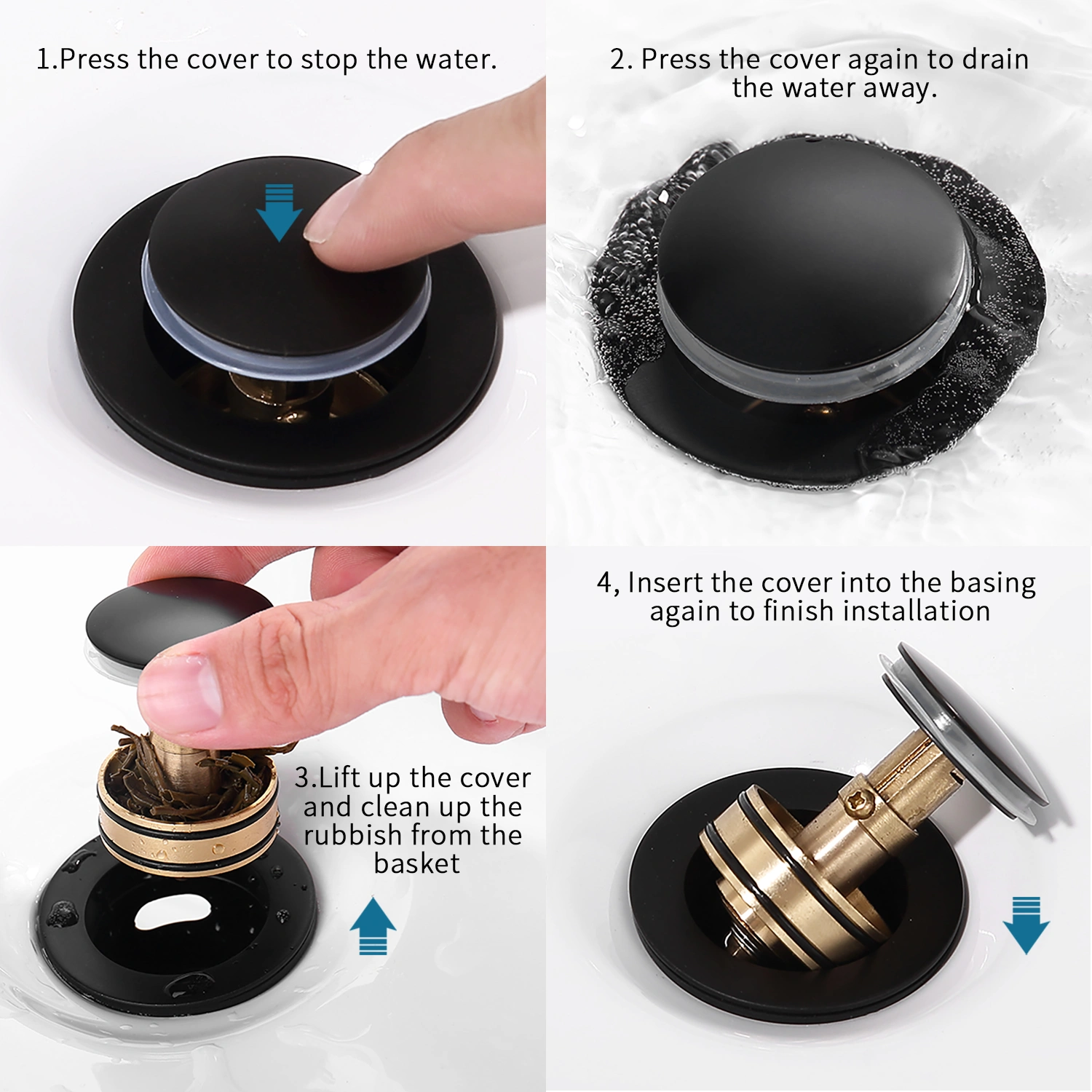 Pop-Up Drain Stainless Steel With Overflow Anti-Clogging for Vessel Sink Lavatory Vanity Sink Drain with Strainer Basket, Matte Black[Unable ship on weekends, TK/TEMU only for pickup, only TX10643 warehouse supports GOFO] view 11