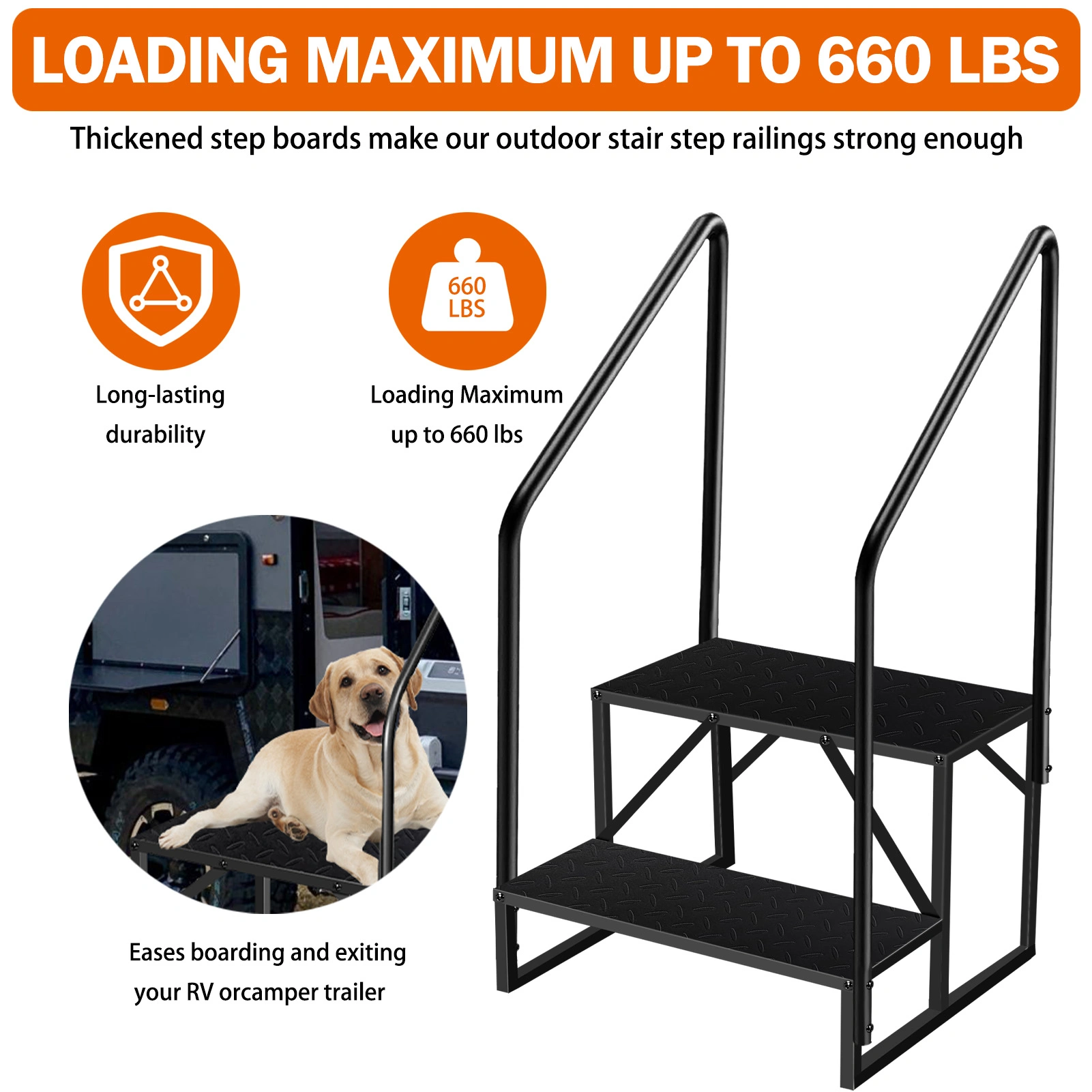 2-Step Stool Ladder for Adults, 660 lb Kids Step Stool with Dual Handrails, Hot Tub Stairs, Safety Step Stool for Bathroom Kitchen Office Household view 2