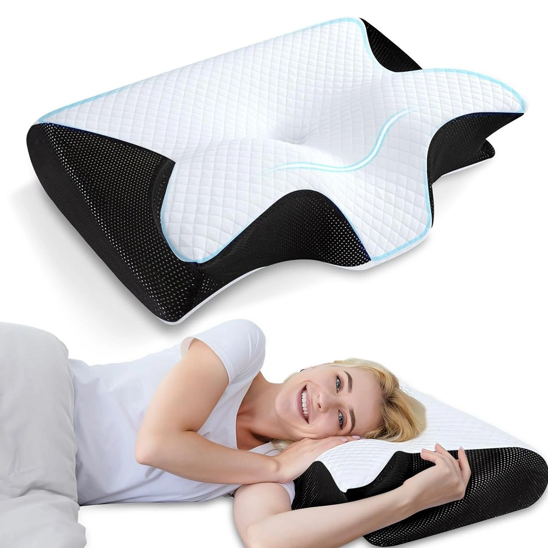 Ergonomic Memory Foam Cervical Pillow for Neck & Shoulder Pain Relief - Grey view 2