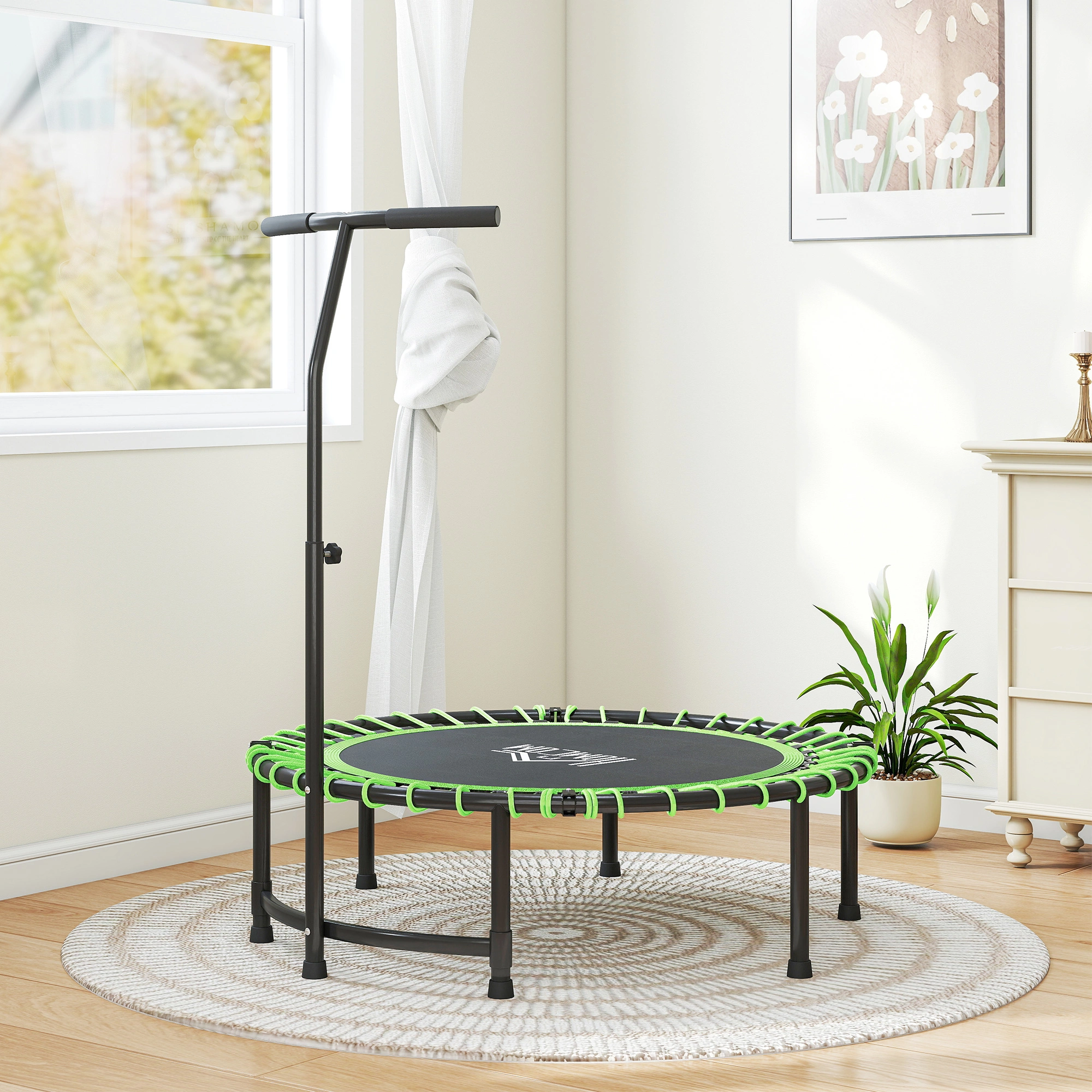 Heavy Duty Exercise Trampoline 400LB, Foldable Fitness Trampoline with Pad & Handle Bars