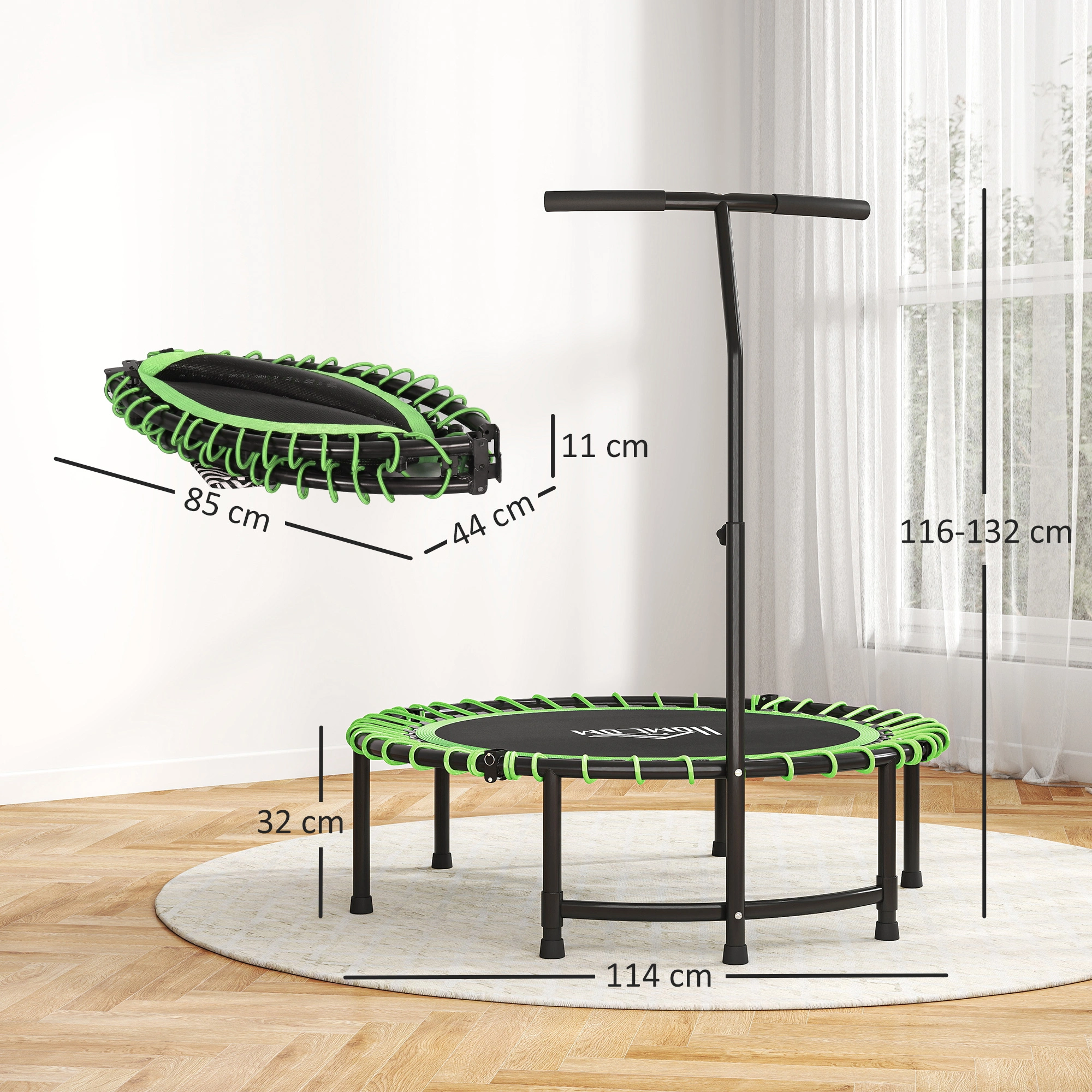 Heavy Duty Exercise Trampoline 400LB, Foldable Fitness Trampoline with Pad & Handle Bars view 3