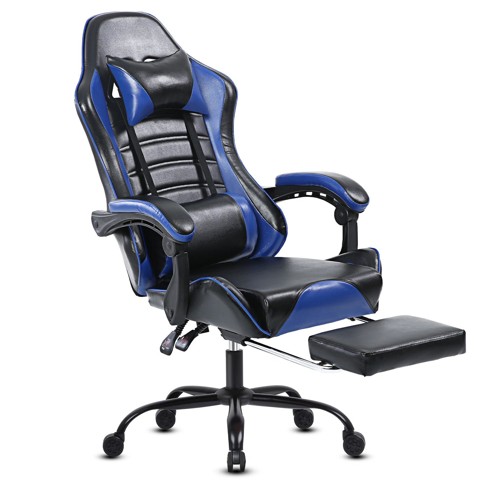 Big and Tall Gaming Chair with Footrest, Ergonomic PU Leather Office Chair, Adjustable Reclining Desk Chair 360° Swivel with Wheels, for Adults, Blue view 2