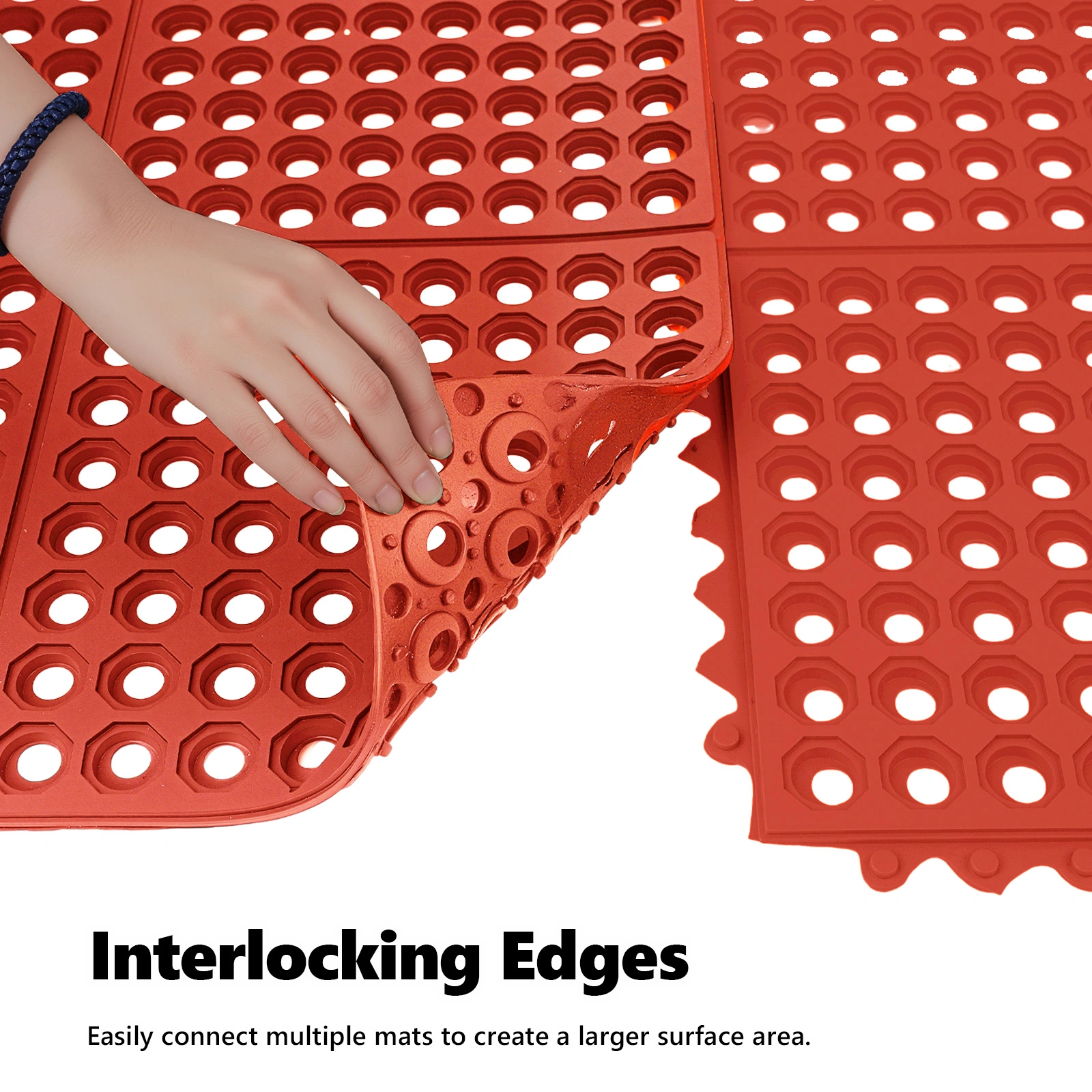 1PC Red Rubber Anti-Fatigue Kitchen Mat, 90x90x1.2cm, Thick Non-Slip Floor Mat view 4
