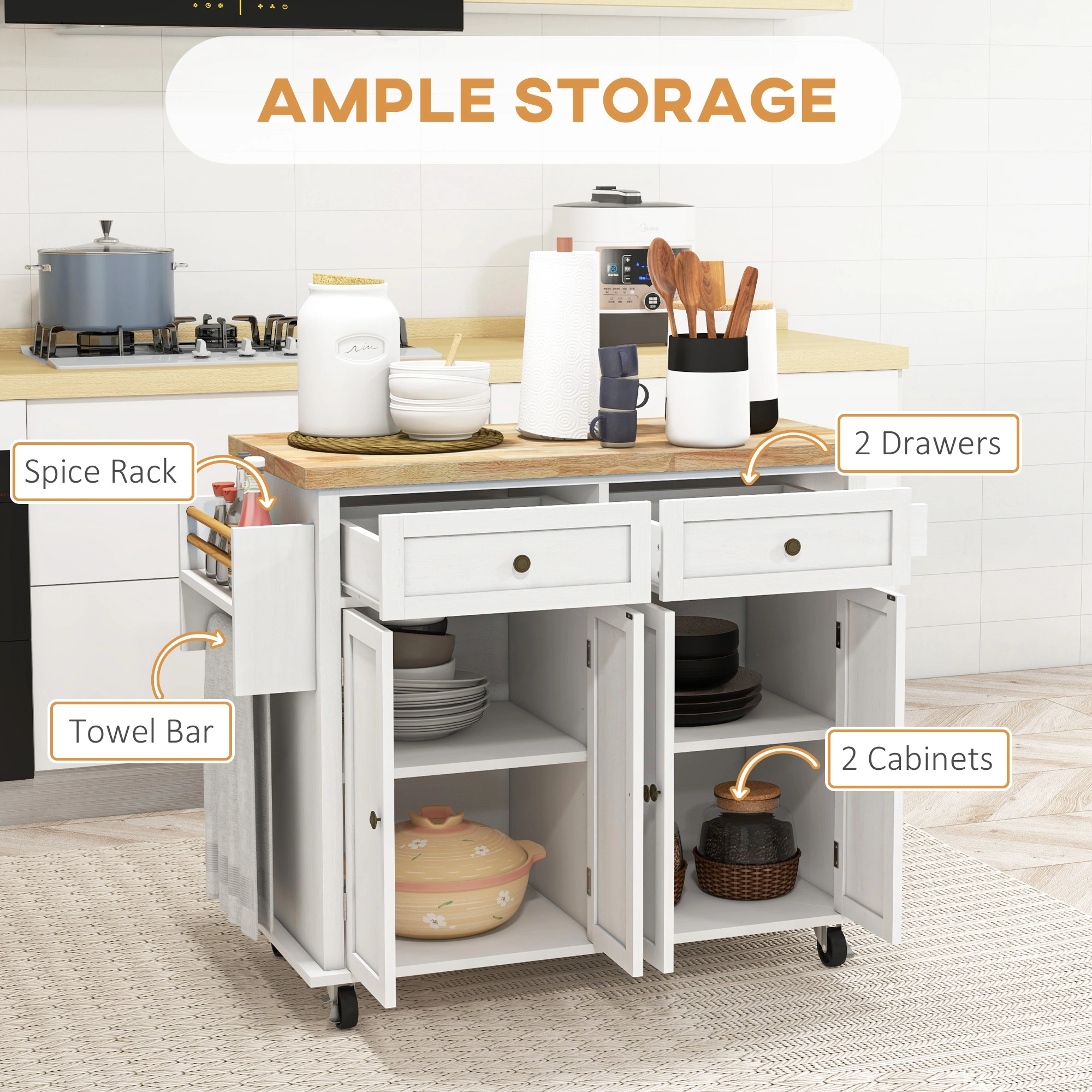 Kitchen Storage Cabinet with Doors & Shelves, Freestanding Pantry Cupboard for Home Office Dining Room Organization view 3