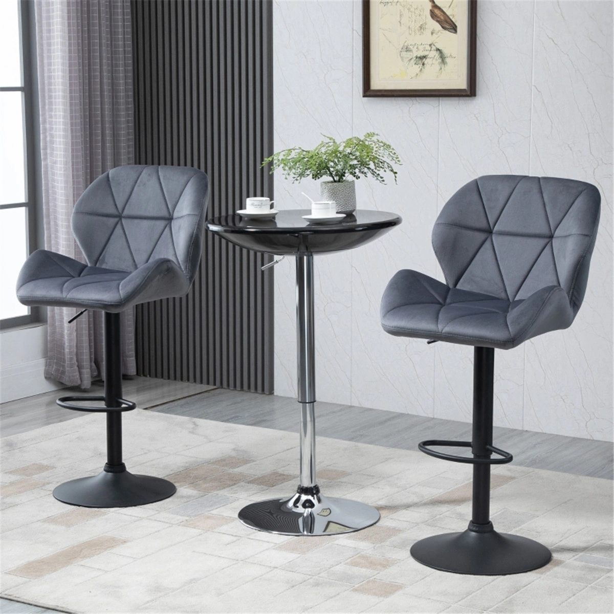 Ergonomic Bar Stool, Dining Chair & Office Chair, Set of 2, Adjustable 24-32" Height, Memory Foam Seat, Velvet Cushion, Black
