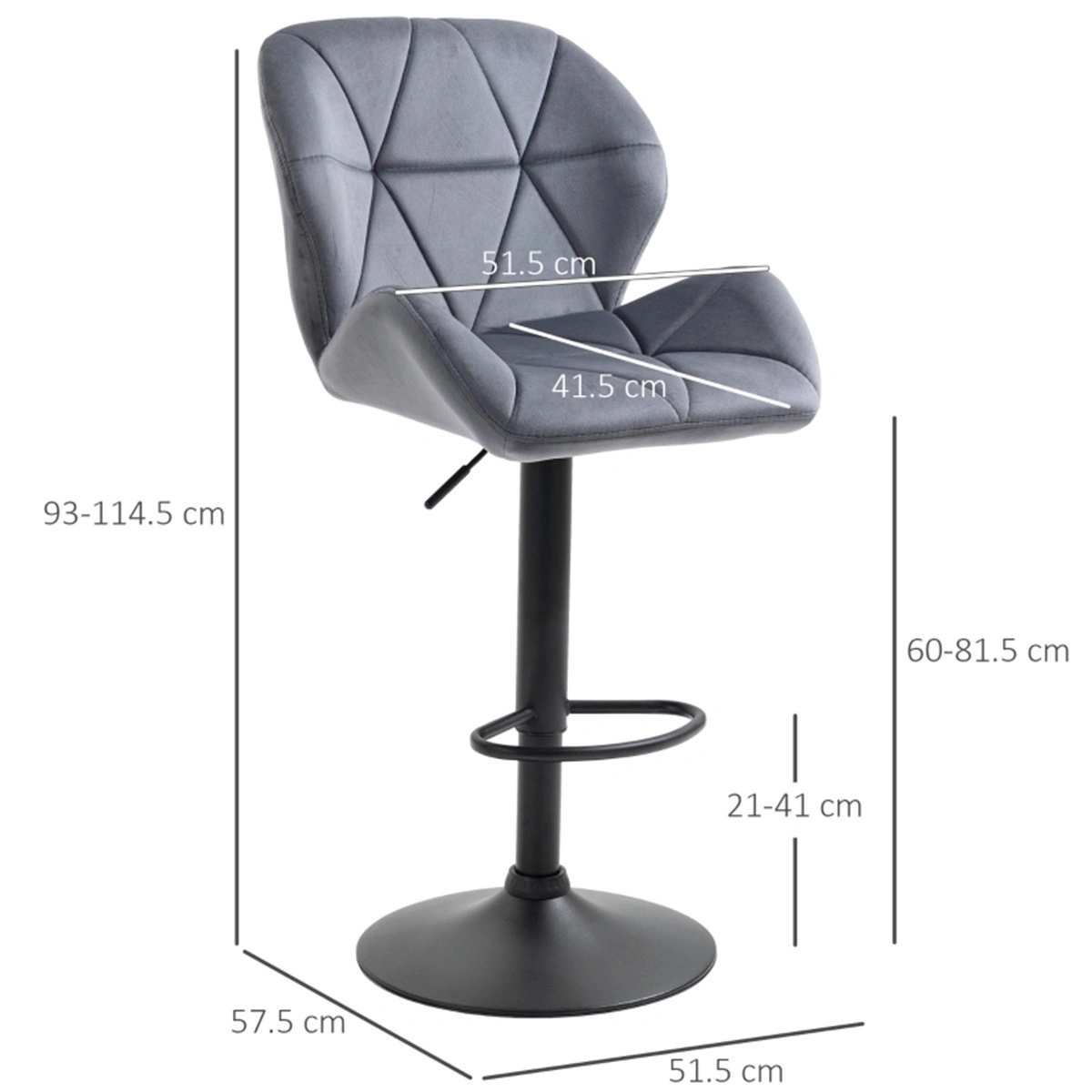 Ergonomic Bar Stool, Dining Chair & Office Chair, Set of 2, Adjustable 24-32" Height, Memory Foam Seat, Velvet Cushion, Black view 3