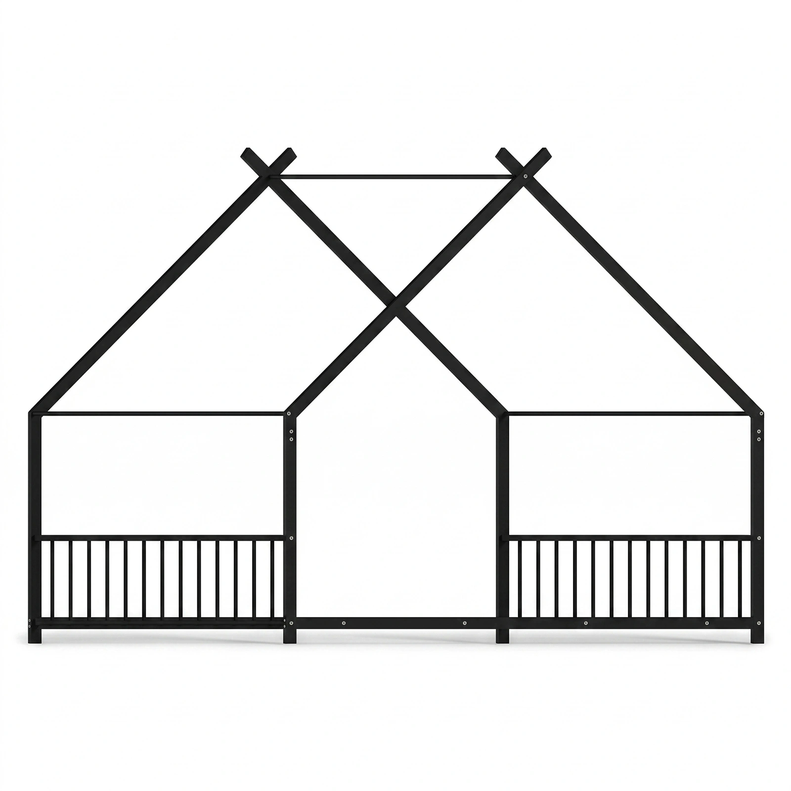 Full Size Metal House Bed Frame, Montessori Floor Bed with Safety Side Guard Rails, No Box Spring Needed, House-Shaped Platform Bed for Kids Toddlers Boys Girls, Black view 5