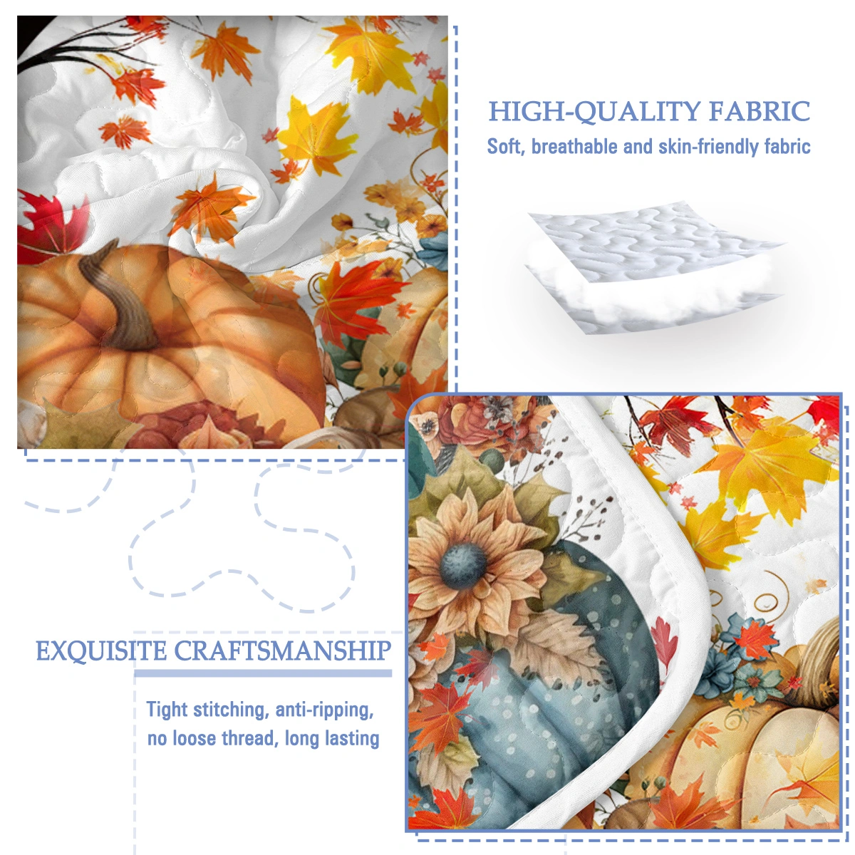 3PCS Colorful Oil Painting Pumpkin Pattern Quilt Set Queen Size for All Seasons Flower Fall Leaves Bedding Set with 2 Pillowcases for Kids Adults Thanksgiving Day Gifts(temu is self-pickup only) view 4