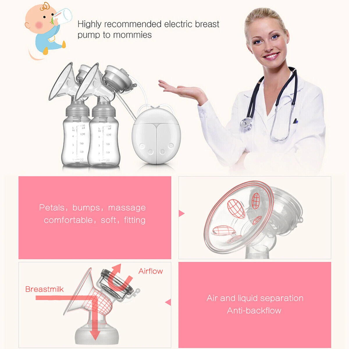 Double Electric Breast Pump Automatic with Lid & Nipple Kit, Efficient Breastfeeding Support view 5