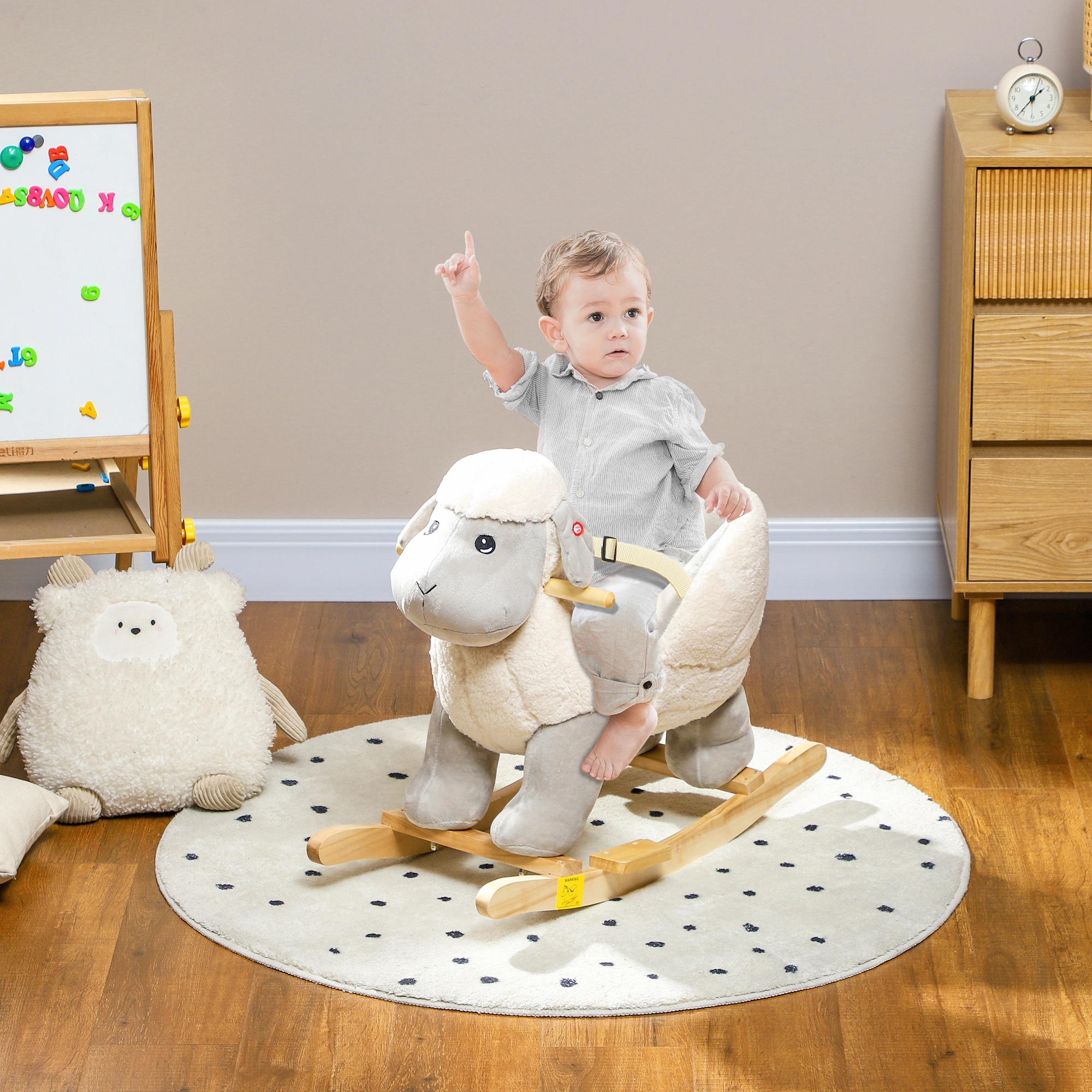 Wooden Kids Rocking Horse, Musical Glowing Ride On Toy for Toddlers & Children, Indoor Outdoor