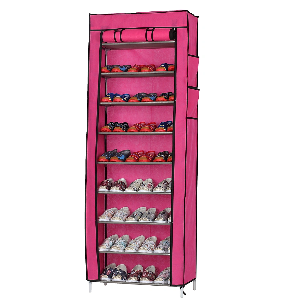 9-Tier Non-Woven Fabric Shoe Rack, Rose Red - Space-Saving Multi-Layer Shoe Organizer for Entryway, Closet