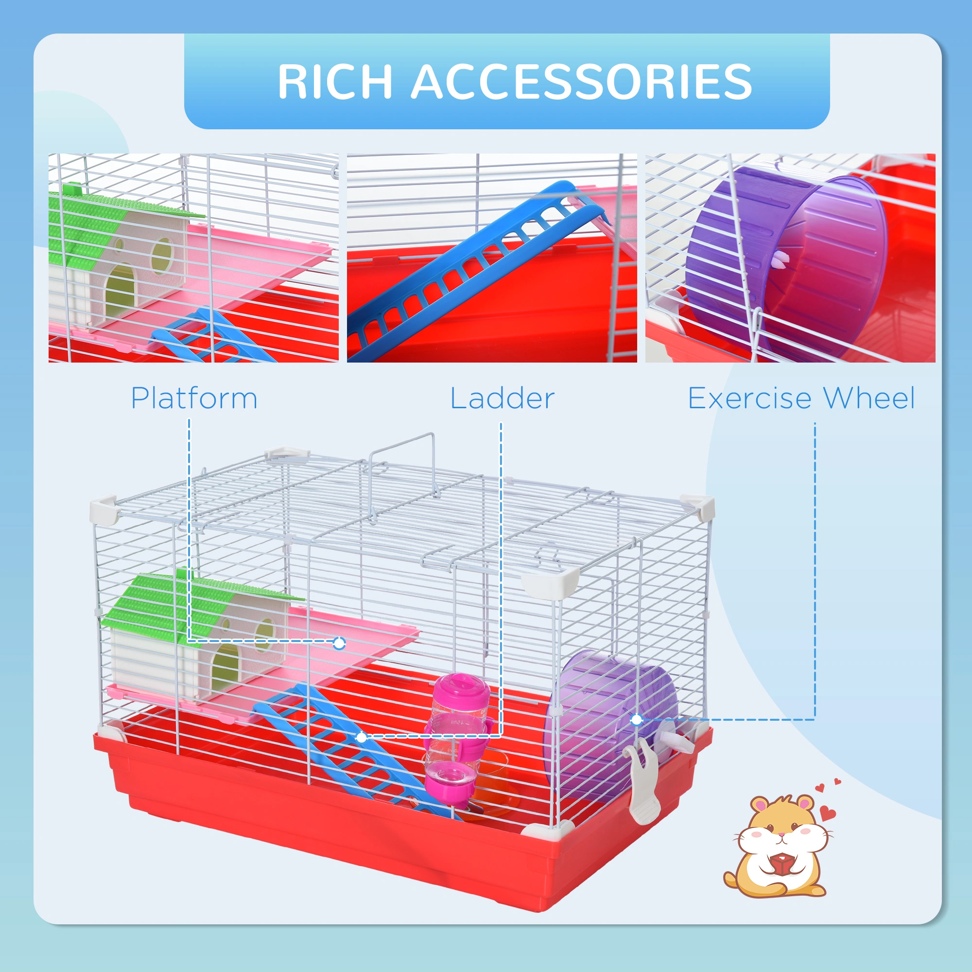 Hamster Cage/Pet Cage - Spacious Multi-Level Small Animal Habitat with Accessories view 2