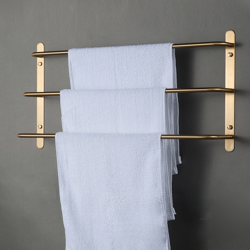 THREE Stagger Layers Towel Rack Luxury Brushed Gold 304 Stainless Steel Towel Bars Bathroom Accessories Set 23.62 inches KJWY003JIN-60CM