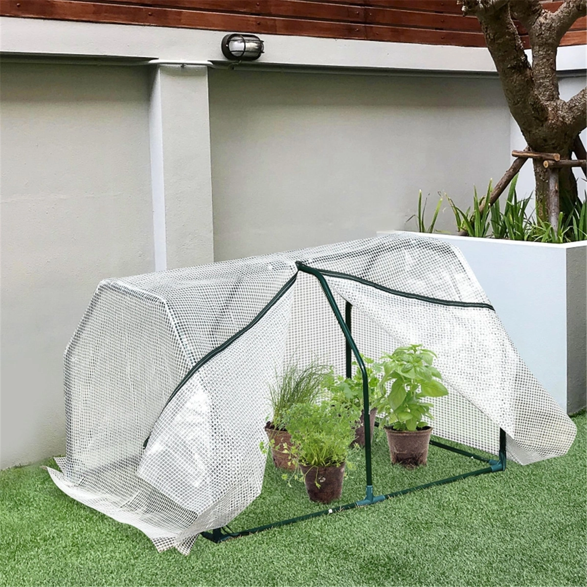 Mini Walk-In Greenhouse Portable Garden Plant Growing House Tent with Zippered Door PVC Cover