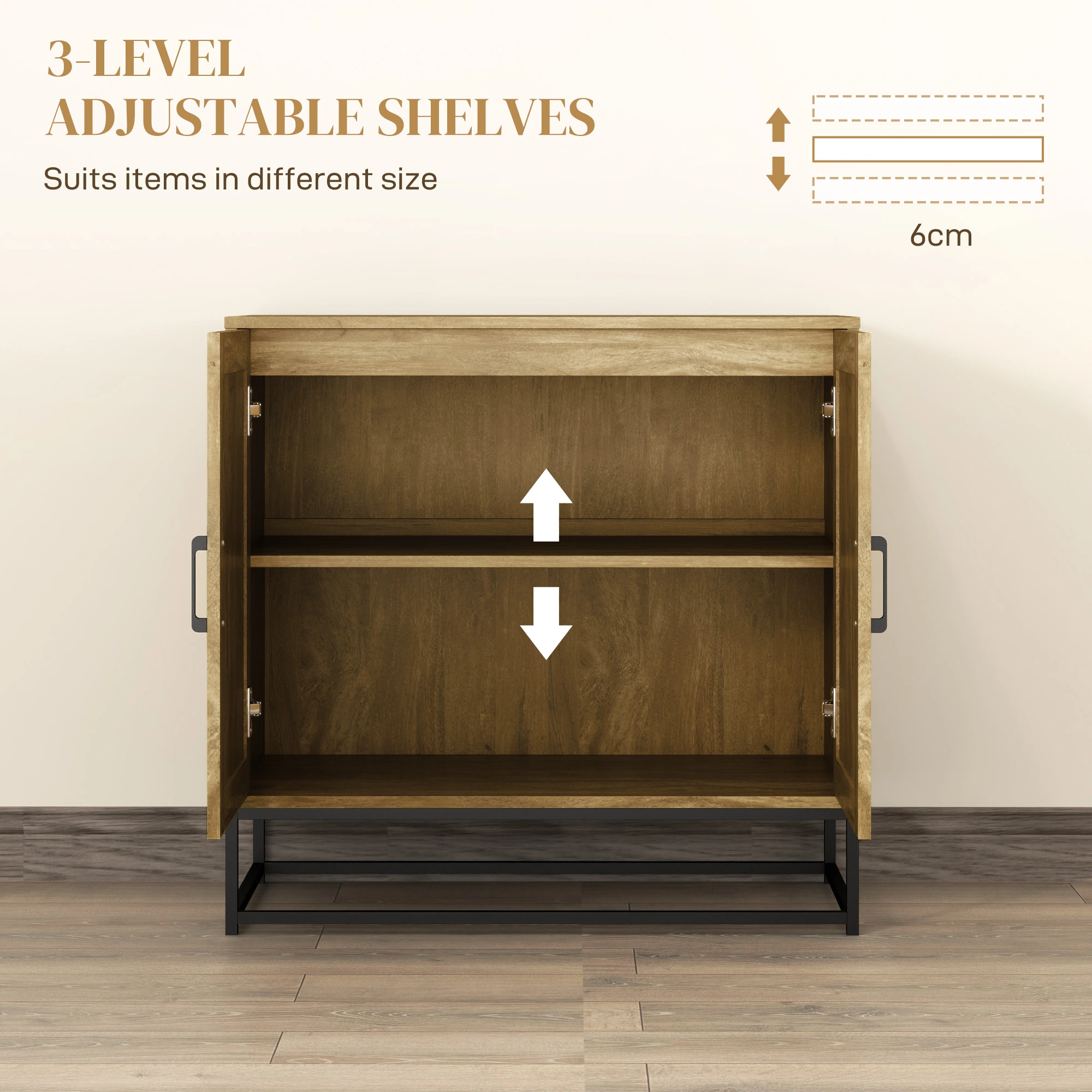 Kitchen Storage Cabinet with Drawers, Freestanding Cupboard with Doors, Grey view 3
