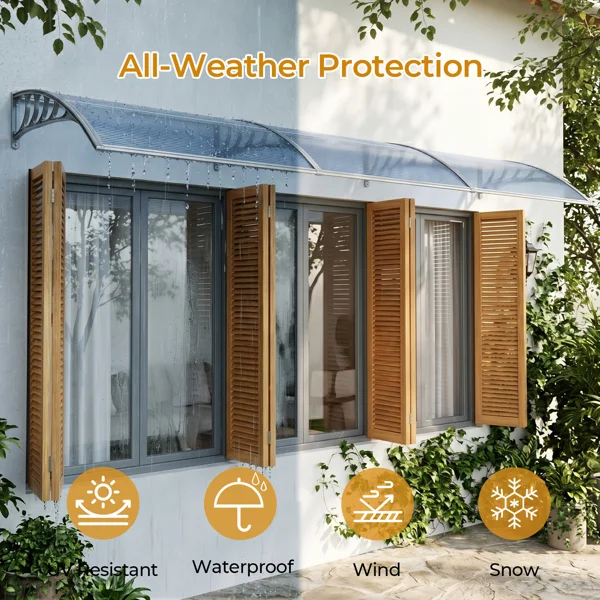 Awning for Door Entrance Window, 38x120 Inch Window Canopy Exterior, UV Rain Snow Protection for House Porch Patio Deck, Gray Bracket & Gray Blue Board view 5