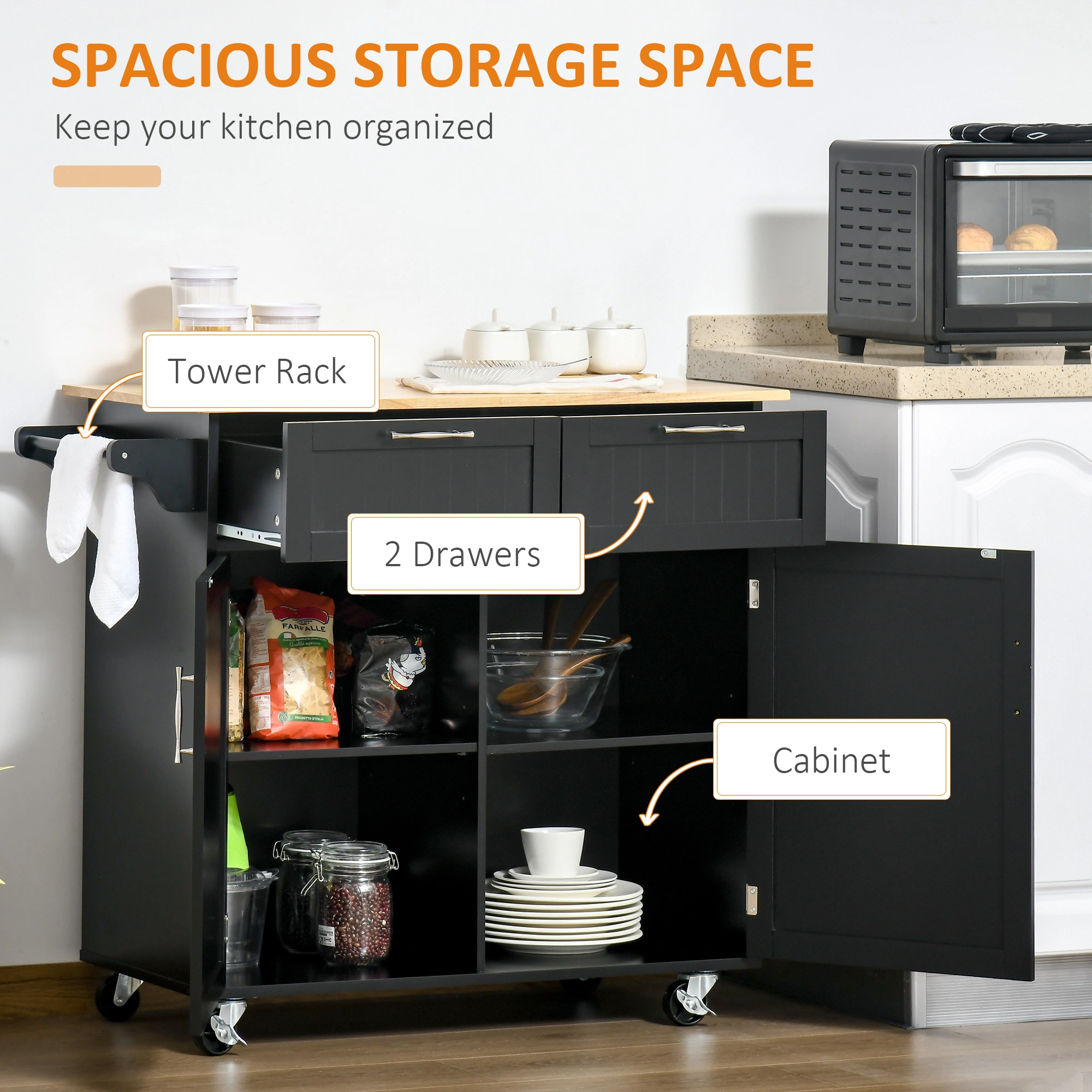 Kitchen Storage Cabinet, Freestanding Cupboard with Shelves, Modern Home Organizer view 3
