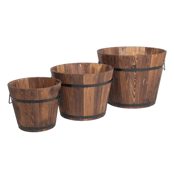 Outdoor Reinforced And Anticorrosive Wooden Pot Set Of Three view 2