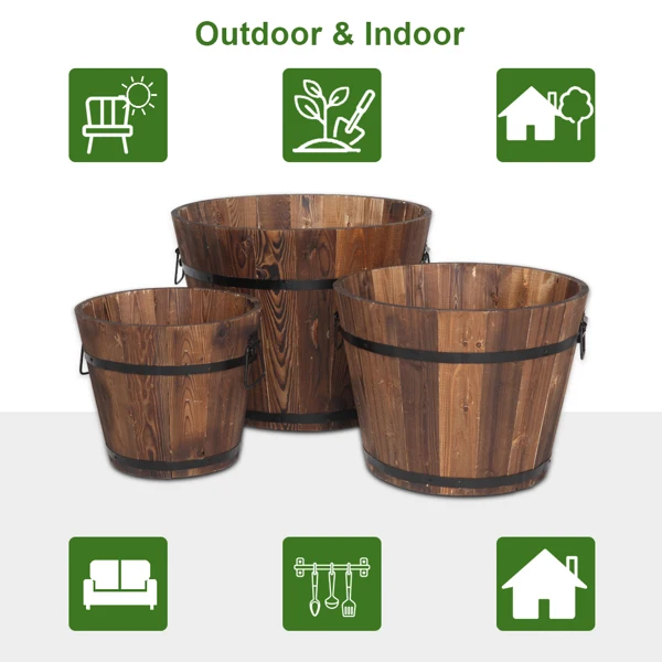 Outdoor Reinforced And Anticorrosive Wooden Pot Set Of Three view 6
