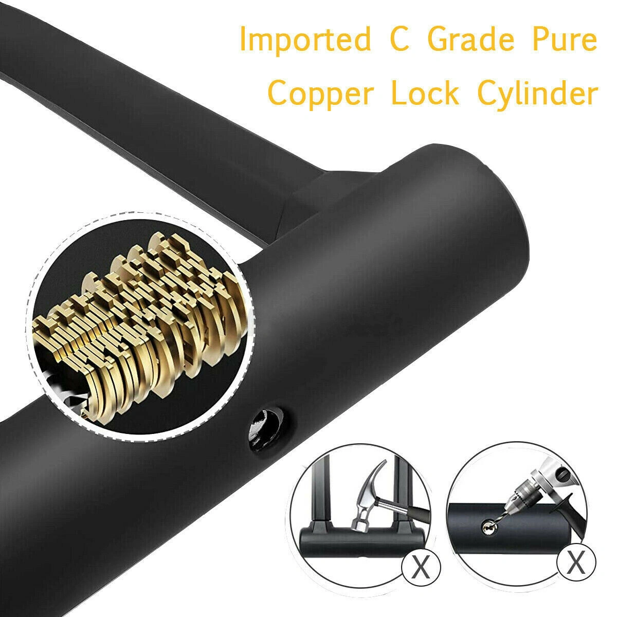 Heavy Duty D/U Bike Lock - Anti-Theft Bicycle Motorbike Motorcycle Scooter Security Chain Cable Lock with Key view 3