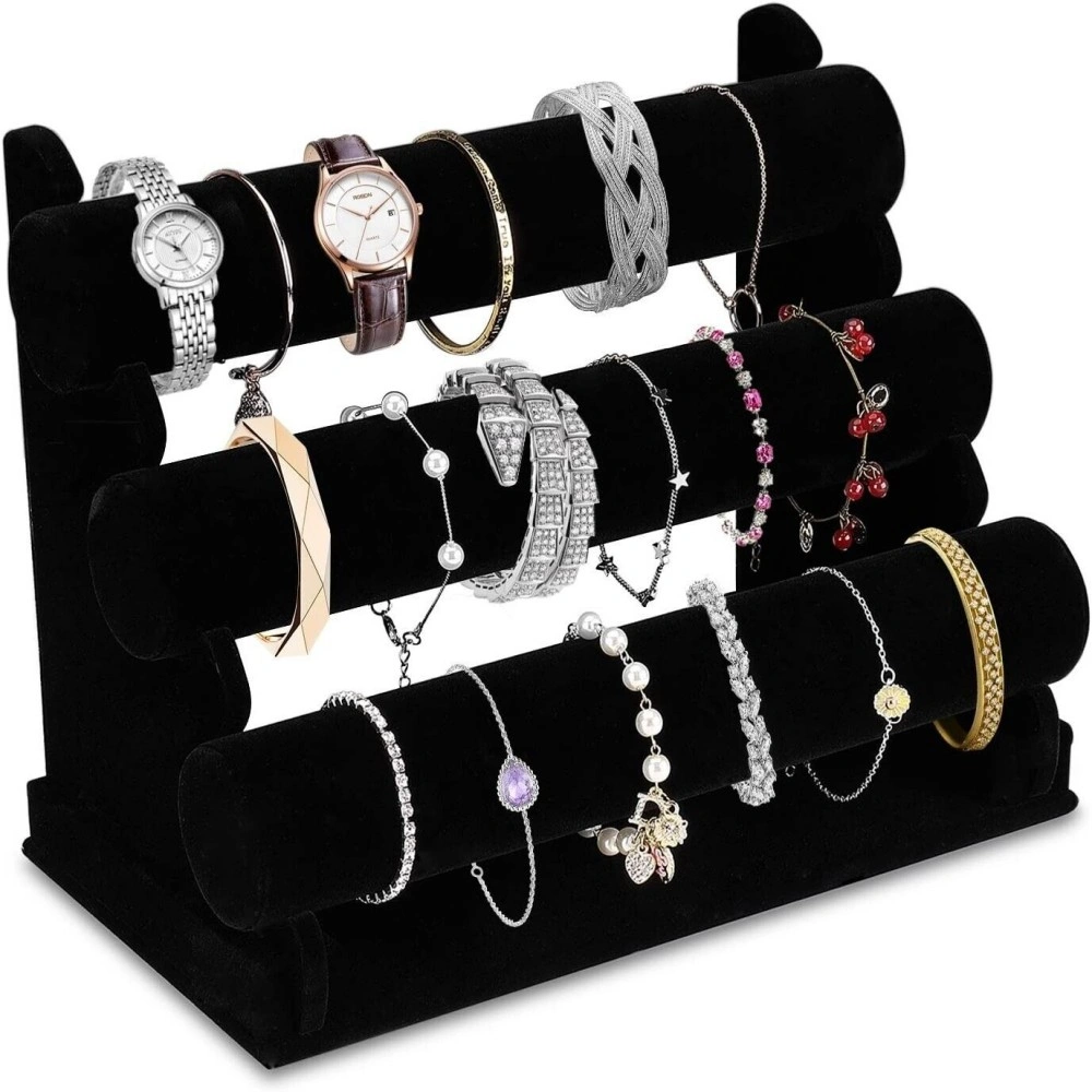 Velvet 3-Tier Jewelry Display Stand Detachable Bracelet Watch Holder Organizer Rack
