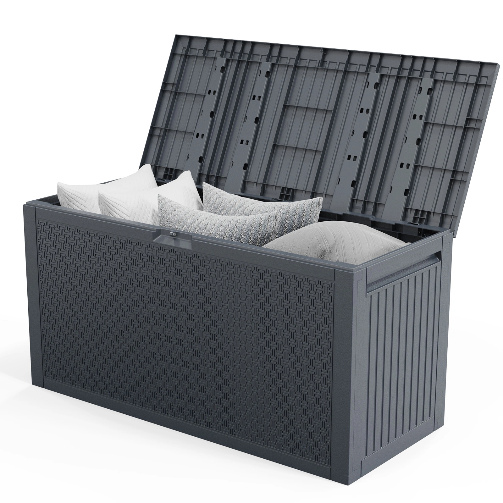 90gal Outdoor Garden Plastic Storage Deck Box Chest Tools Cushions Toys Lockable Seat