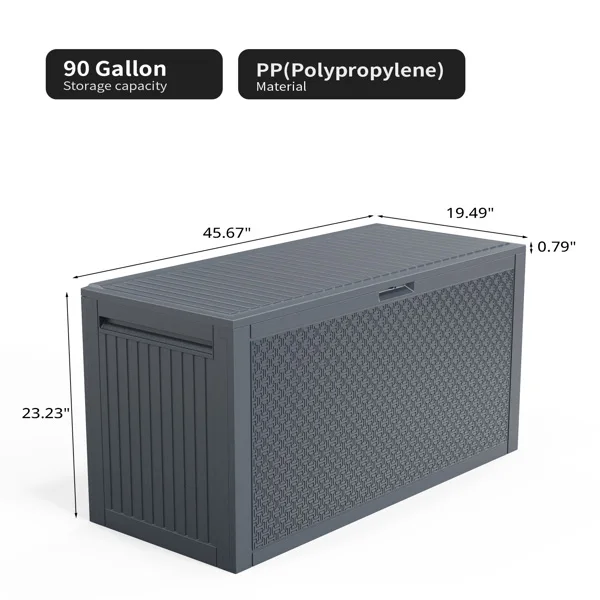 90gal Outdoor Garden Plastic Storage Deck Box Chest Tools Cushions Toys Lockable Seat view 4