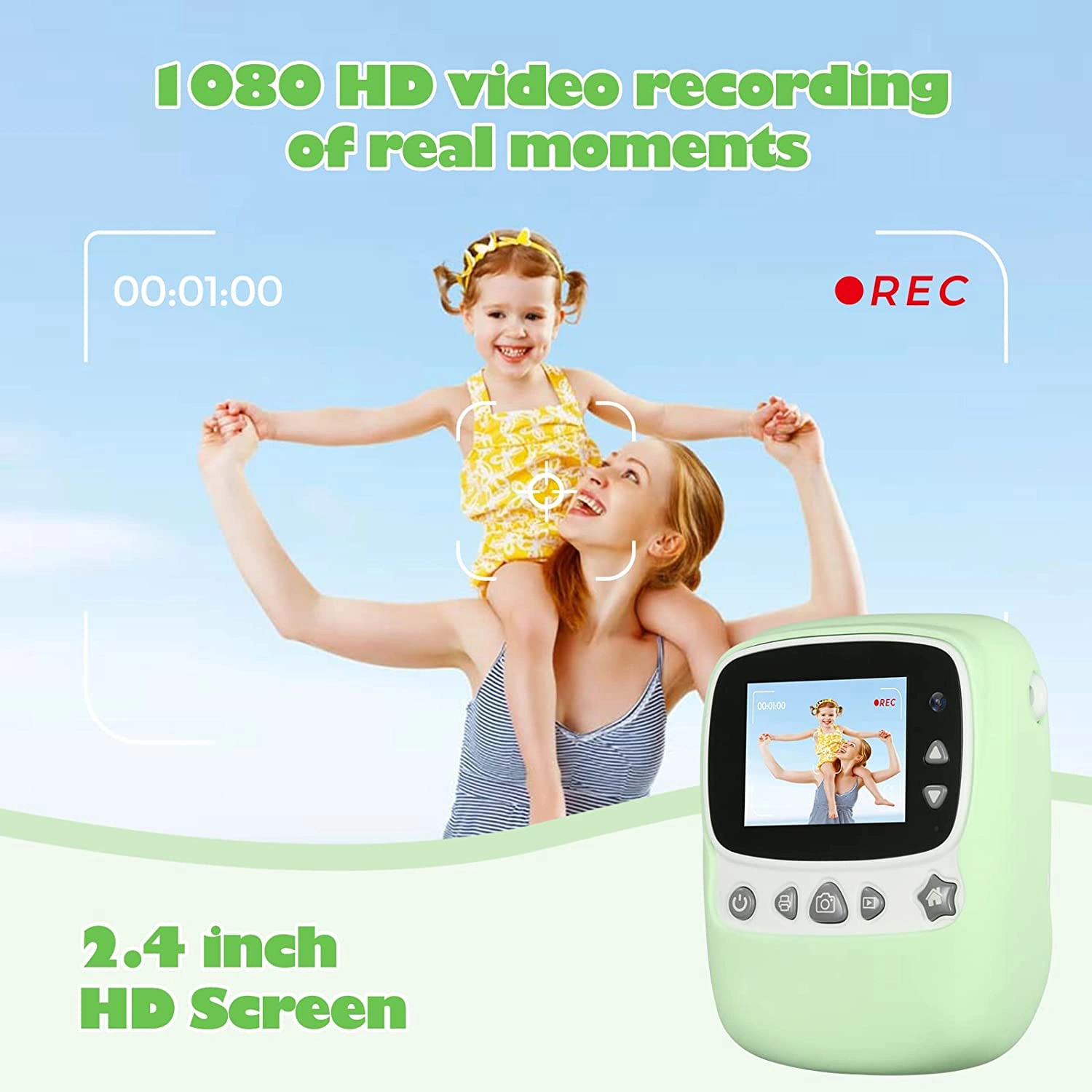 Kids Camera 30MP WiFi Digital Camera 1080P Selfie 2.4 Inch Screen with 32GB TF Card Green Gift view 2