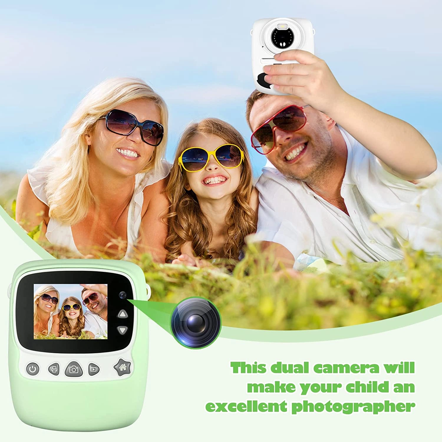 Kids Camera 30MP WiFi Digital Camera 1080P Selfie 2.4 Inch Screen with 32GB TF Card Green Gift view 3