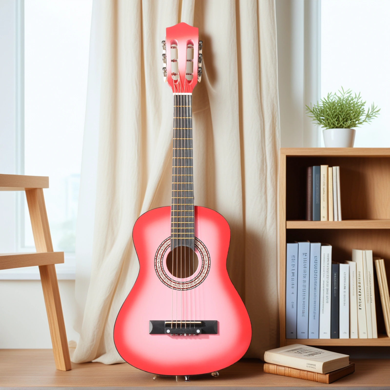 Pink 30-inch acoustic guitar with pick, strings, capo, gig bag, tuner and shoulder strap view 14