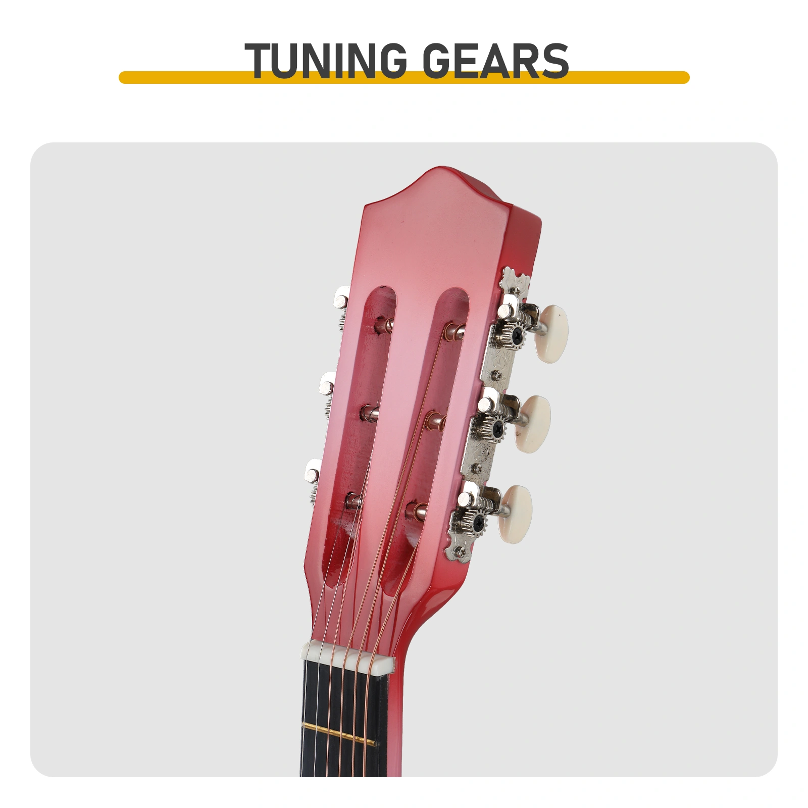 Pink 30-inch acoustic guitar with pick, strings, capo, gig bag, tuner and shoulder strap view 7