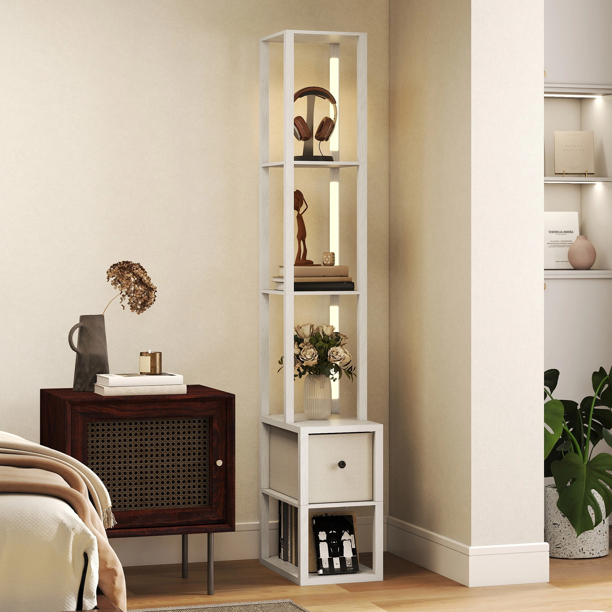 White Bathroom Storage Cabinet, Freestanding Bath Organizer Shelf with Doors & Drawers, Space-Saving Vanity Storage for Bedroom, Kitchen, Living Room view 2
