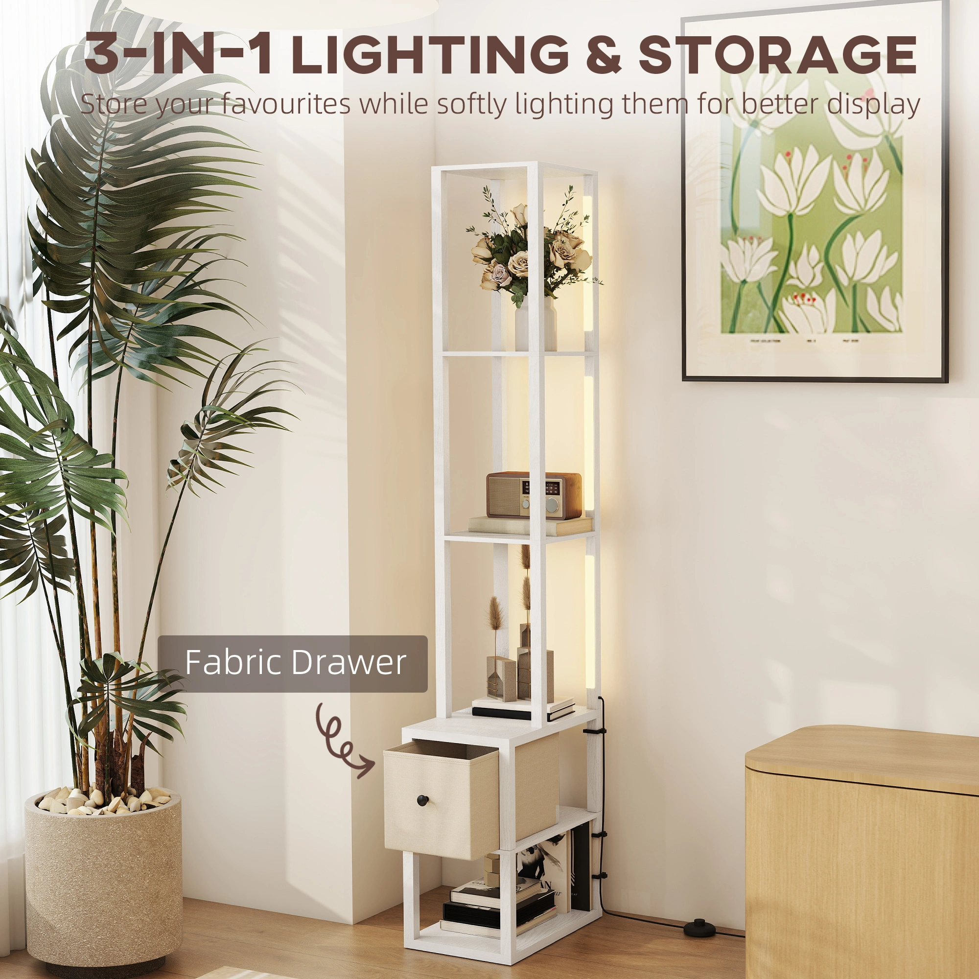 White Bathroom Storage Cabinet, Freestanding Bath Organizer Shelf with Doors & Drawers, Space-Saving Vanity Storage for Bedroom, Kitchen, Living Room view 3