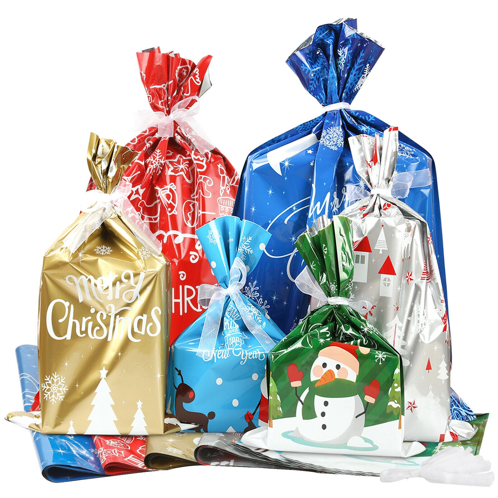 30pcs Christmas Gift Bags Santa Foil Drawstring Pouches Xmas Treat Packaging view 5