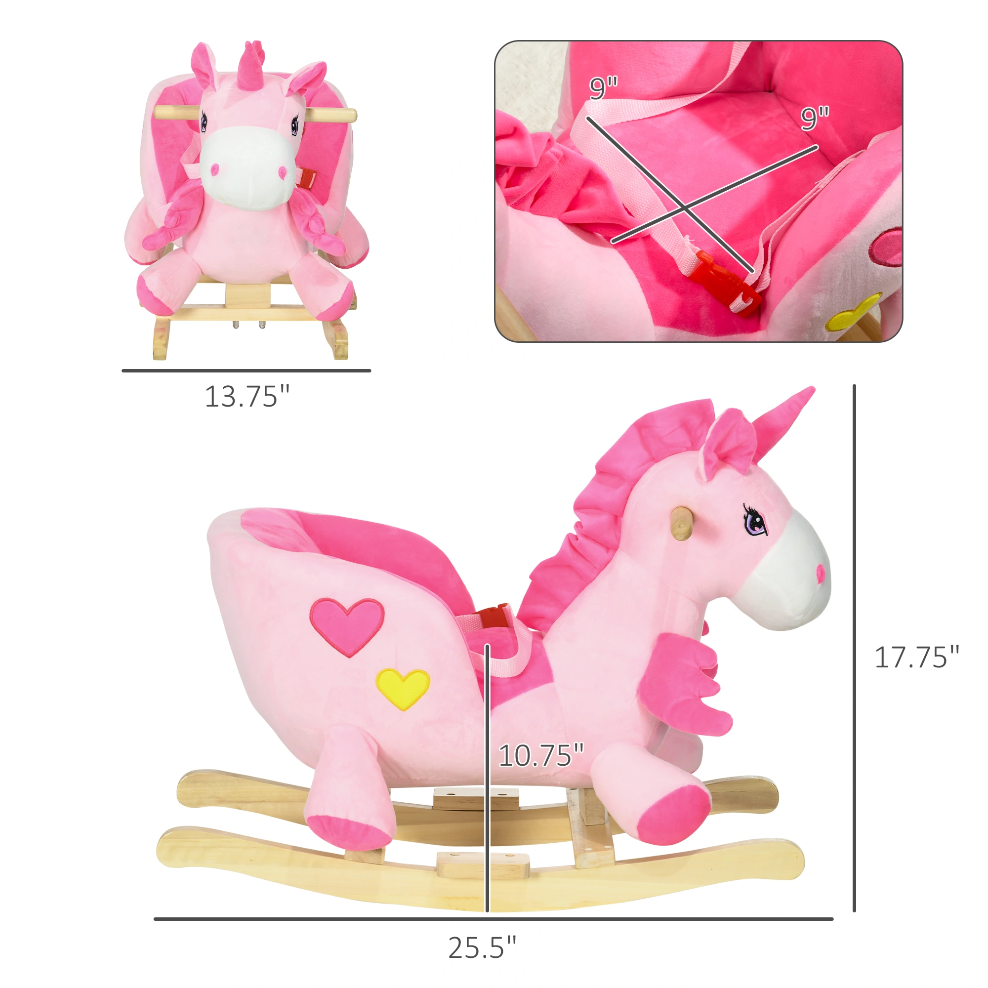 Kids Rocking Horse Toy for Toddlers, Wooden Rider Pony with Music & Lights view 2